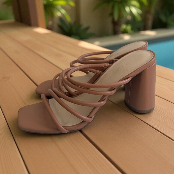 NINE WEST Beige Nude Strappy Sandals Heels Size 7 - Picture 1 of 6